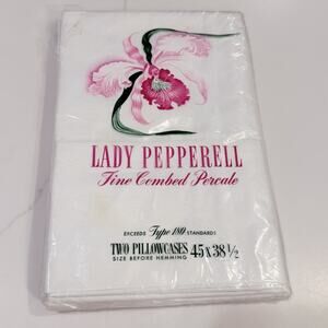 New Vgt Lady Pepperell 100% Percale Cotton White Standard Pillowcases 45 x 38.5